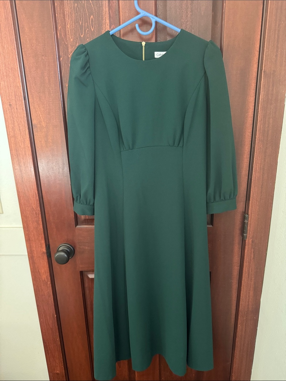 Calvin Klein Forest Green Long-Sleeve Midi Dress